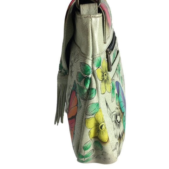 Anuschka NEVER USED Handpainted Leather Shoulder Bag Tassel Butterfly - Picture 7 of 12